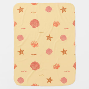 Coral Reef Seashell and Starfish Seamless Pattern Baby Blanket