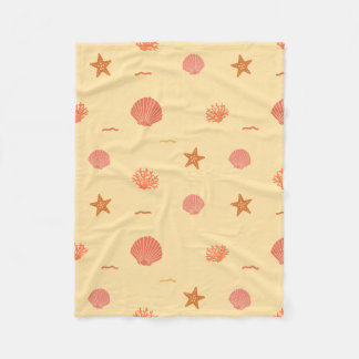 Coral Reef Seashell and Starfish Seamless Pattern Fleece Blanket