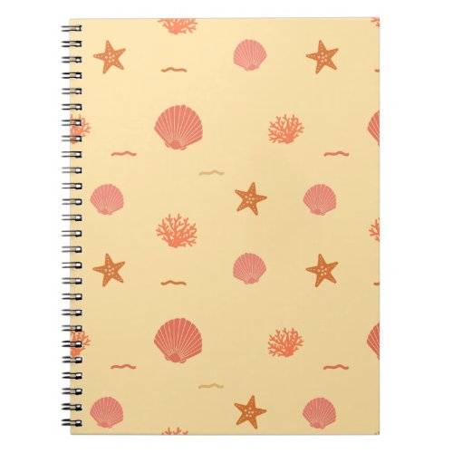 Coral Reef Seashell and Starfish Seamless Pattern  Notebook