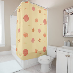 Coral Reef Seashell and Starfish Seamless Pattern Shower Curtain