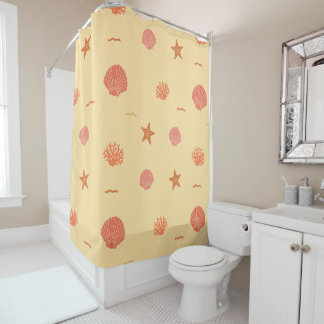 Coral Reef Seashell and Starfish Seamless Pattern Shower Curtain