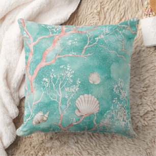 Coral Reef Seashell Watercolor Pattern (12) Throw Pillow