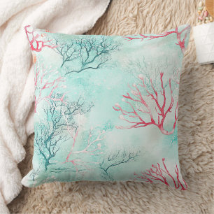 Coral Reef Seashell Watercolor Pattern (5) Throw Pillow