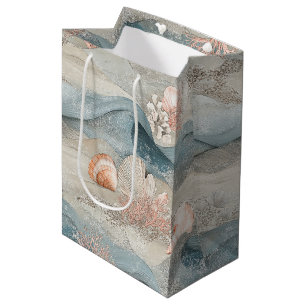 Coral Reef Seashells & Aqua Waves Pattern (11) Medium Gift Bag