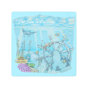 Coral reef shipwreck metal print