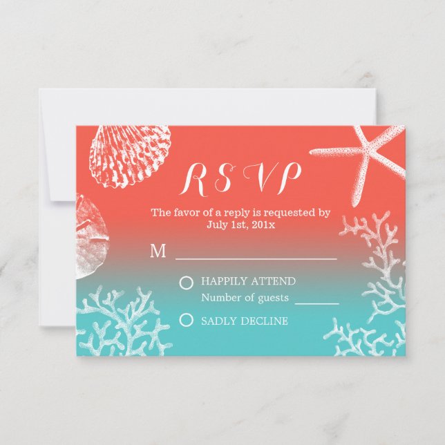 Coral Reef Starfish Beach Wedding RSVP Response (Front)