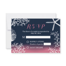 Coral Reef Starfish Navy Pink Beach Wedding RSVP