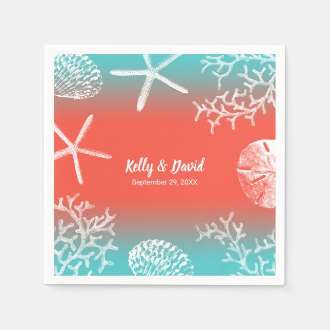 Coral Reef Starfish Tropical Beach Wedding Napkins (Front)