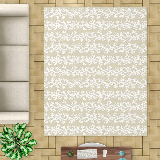 Coral Reef Stripe | Sand Beige White Coastal Beach Rug (Creator Uploaded)