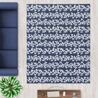 Coral Reef Stripes | Navy Blue White Coastal Beach Rug
