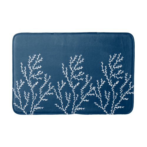 Coral Reef Theme Stylish Seaweed Pattern Teal Blue Bath Mat