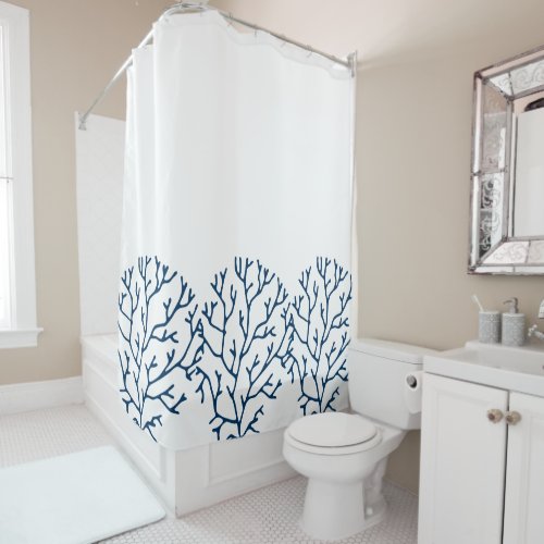 Coral Reef Theme Stylish Teal Blue Coral Pattern Shower Curtain