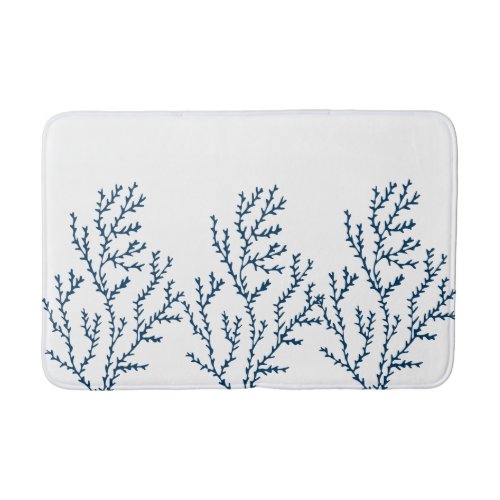 Coral Reef Theme Stylish Teal Blue Seaweed Pattern Bath Mat