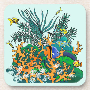Coral Reef Tropical Fish Salt Water Aquarium Beverage Coaster