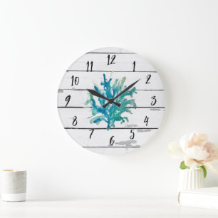 Coral Reef Turquoise Beach Decor Rustc Shiplap Large Clock