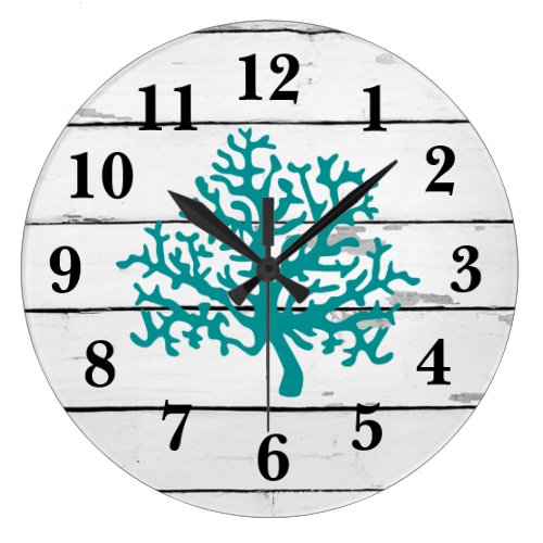 Coral Reef Turquoise Beach Decor Rustc Shiplap Large Clock