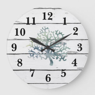 Coral Reef Turquoise Beach Decor Rustc Shiplap Large Clock