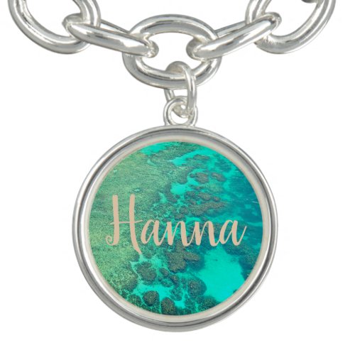Coral reef turquoise carribean ocean water charm bracelet