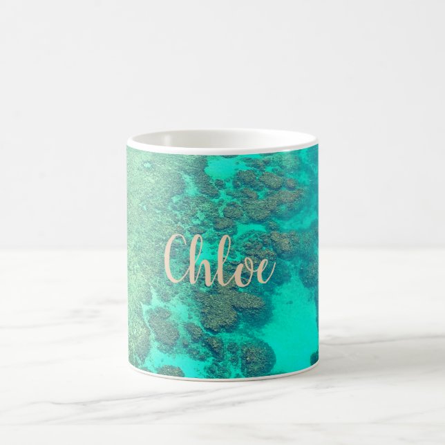 Coral reef turquoise carribean ocean water coffee mug (Center)