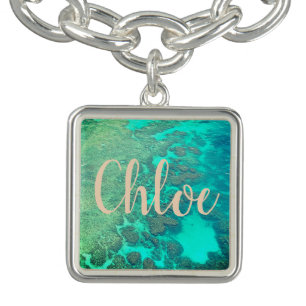 Coral reef turquoise ocean water ariel view charm bracelet