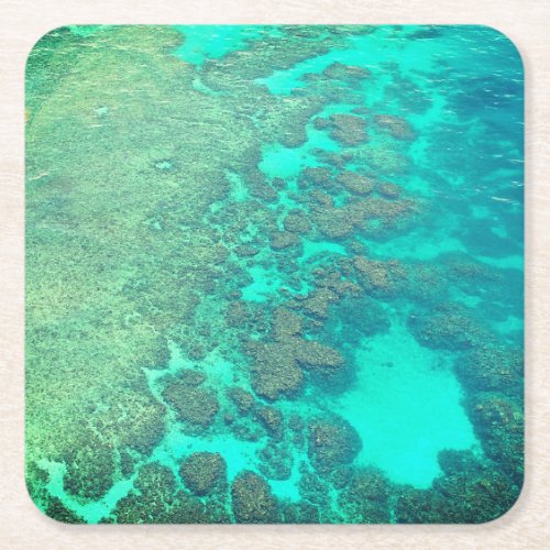 Coral reef  turquoise ocean water square paper coaster