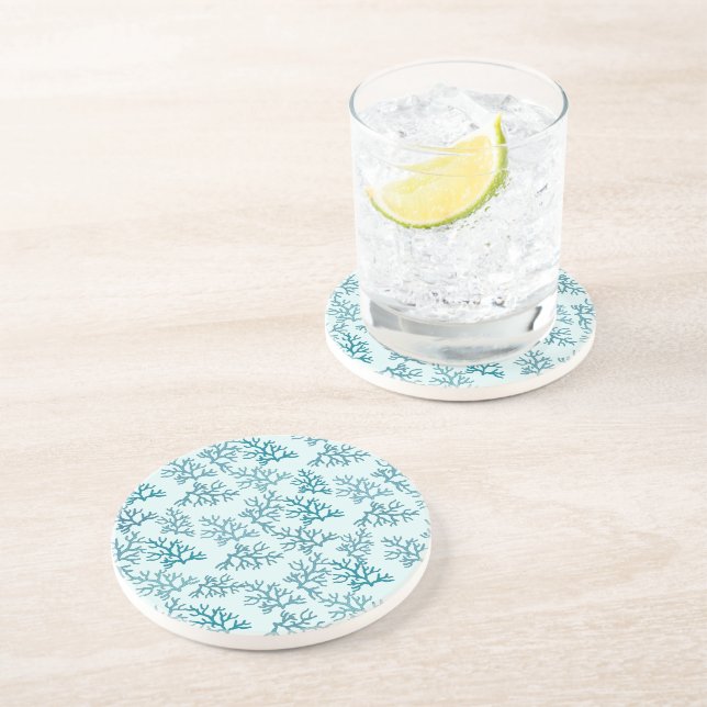 Coral Reef turquoise patterns customize backround  Coaster (Side)