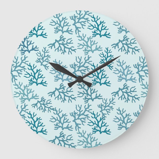 Coral Reef turquoise patterns customize backround  Large Clock (Front)