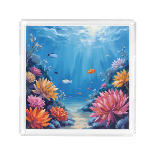 Coral Reef Under the Sea Ocean Painting Acrylic Tray