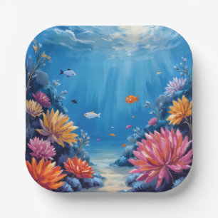 Coral Reef Under the Sea Ocean Painting Paper Plates