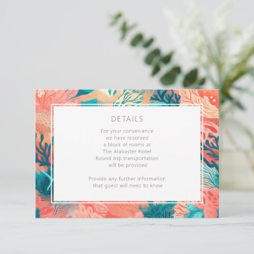 Coral Reef Vibrant Blush pink and teal Details Enclosure Card