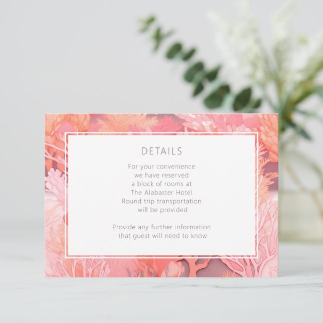 Coral Reef Vibrant Blush pink Details Enclosure Card (Standing Front)