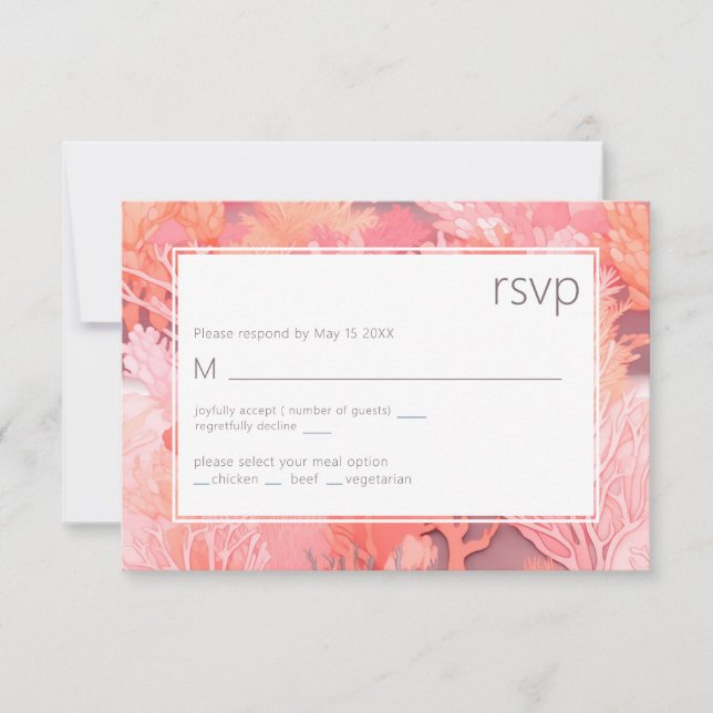 Coral Reef Vibrant Blush pink RSVP Card (Front)