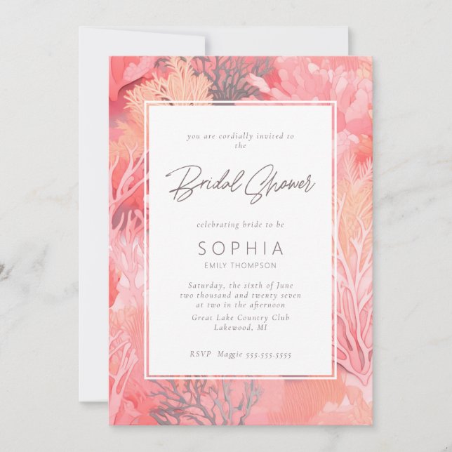 Coral Reef Vibrant Bridal Shower - blush pink Invitation (Front)