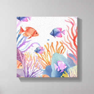 Coral Reef   Watercolor Colorful Fish Ocean Canvas Print