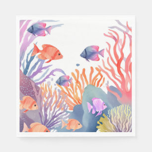 Coral Reef Watercolor Colorful Fish Ocean Napkins