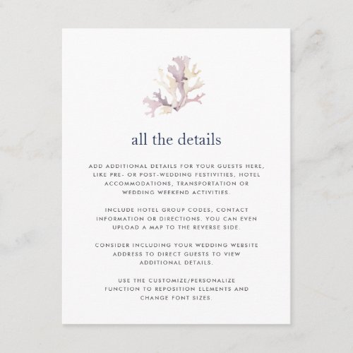 Coral Reef Wedding Guest Details Card