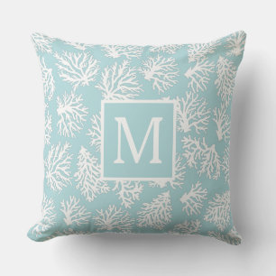 Coral Reefs summer coastal beach  monogram Outdoor Pillow