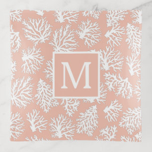 Coral Reefs summer coastal beach monogram Outdoor Trinket Tray