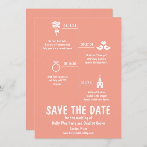 Coral Relationship Timeline Wedding Save the Date Invitation
