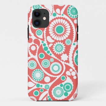 Coral Retro Paisley Pattern Iphone 11 Case by OrganicSaturation at Zazzle