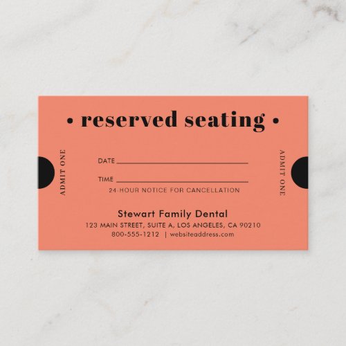 Coral Retro Reserved Seating Dental Appointment Card