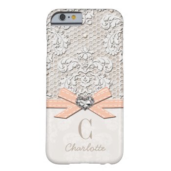 Coral Rhinestone Look Heart Printed Lace And Bow Barely There Iphone 6 Case by cutecases at Zazzle
