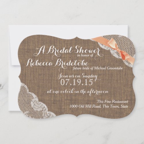 Coral Ribbon Lace Bridal Shower Personalized Invite