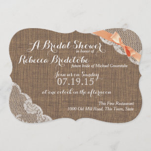 Coral Ribbon Lace Bridal Shower Invitation
