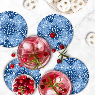 Coral Rococo in Blue Indigo Coaster Set