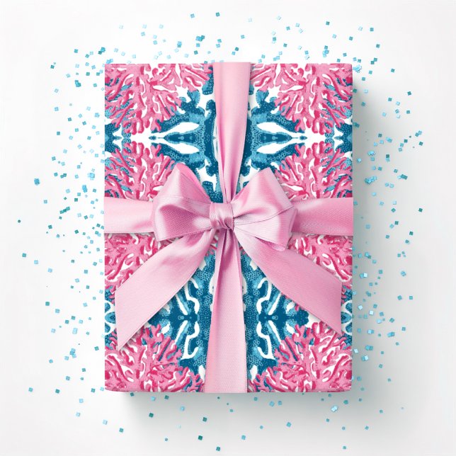 Coral Rococo in Pink and Aqua Wrapping Paper (Creator Uploaded)