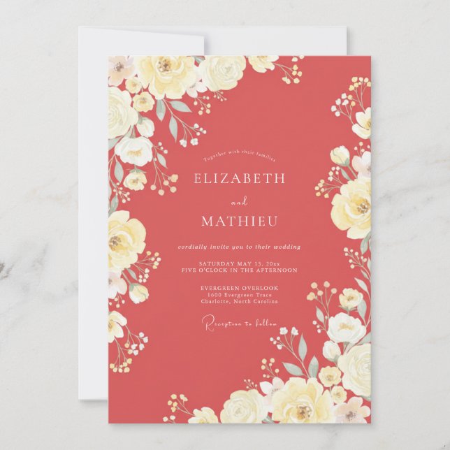 Coral Romantic Summer Wedding Invitation (Front)