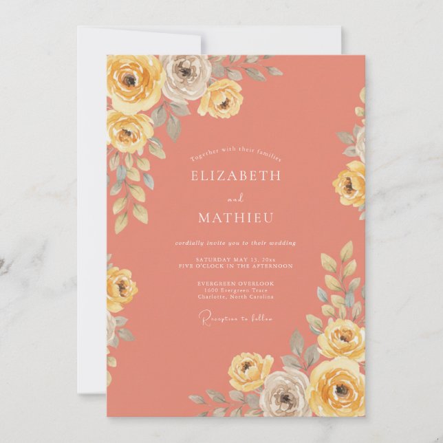Coral Rose Bloom Wedding Invitation (Front)