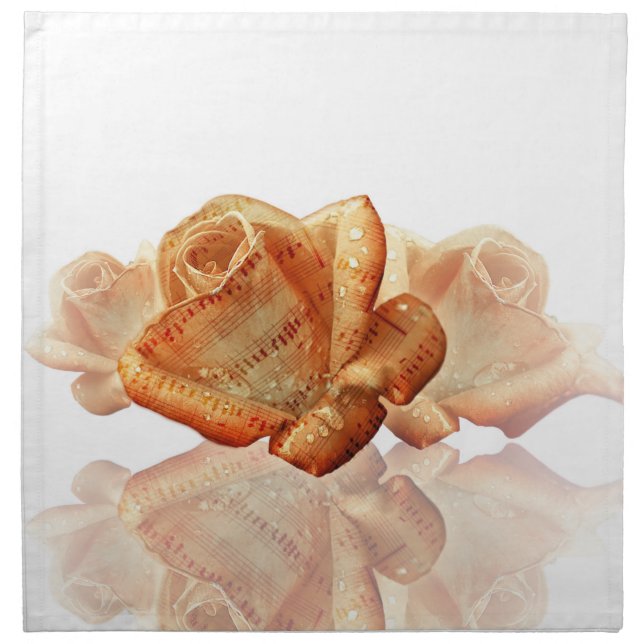 Coral Rose Blossom with Sheet Music Cloth Napkin (Front)