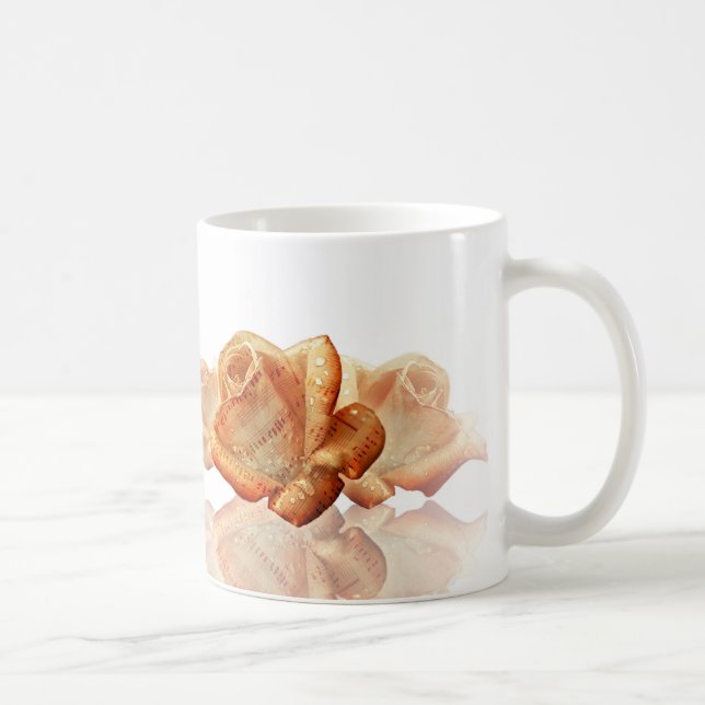 Coral Rose Blossom with Sheet Music Coffee Mug (Right)